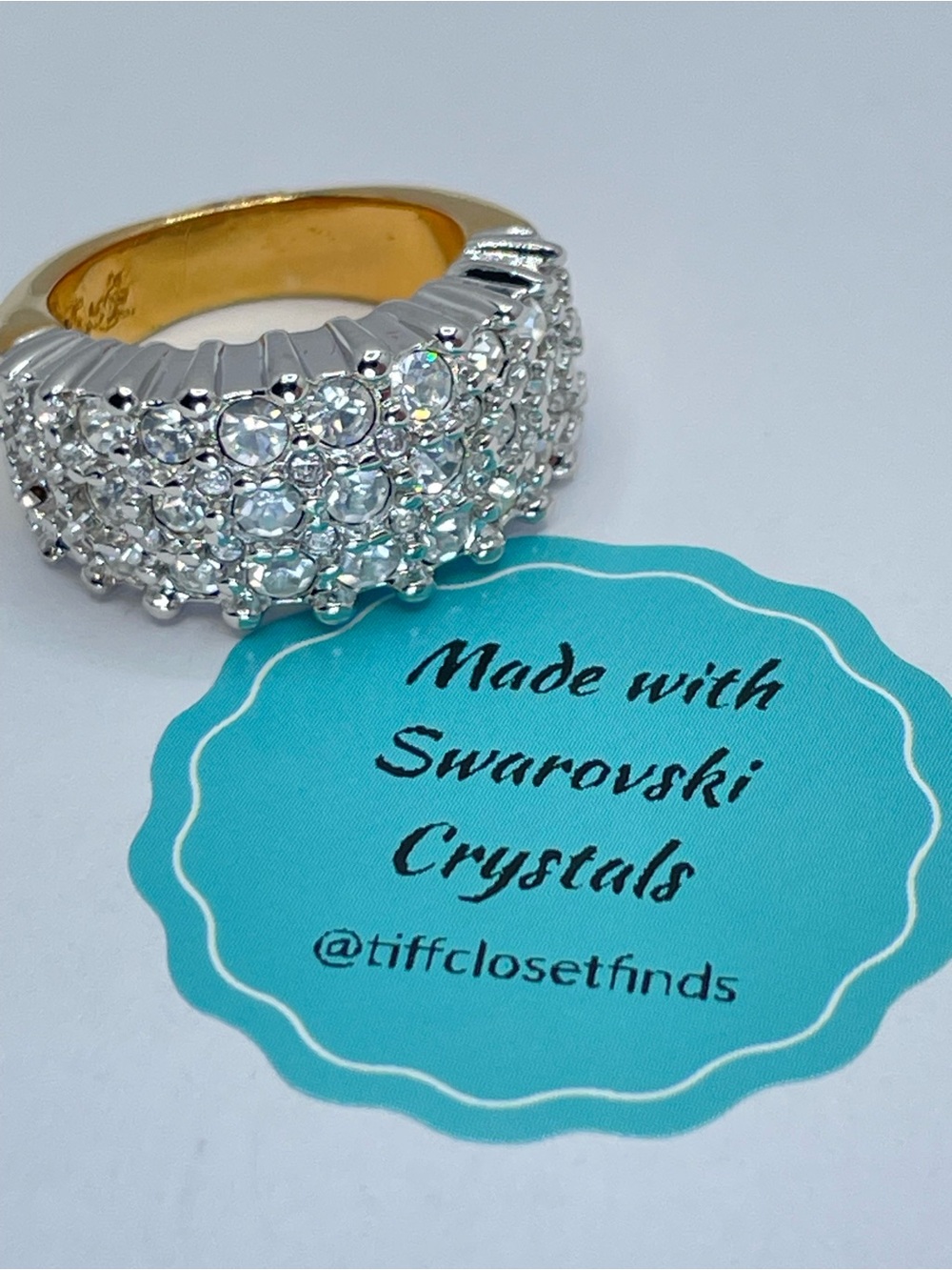 Swarovski Crystal Elements White Crystal Gold Silver Art Deco Statement Ring